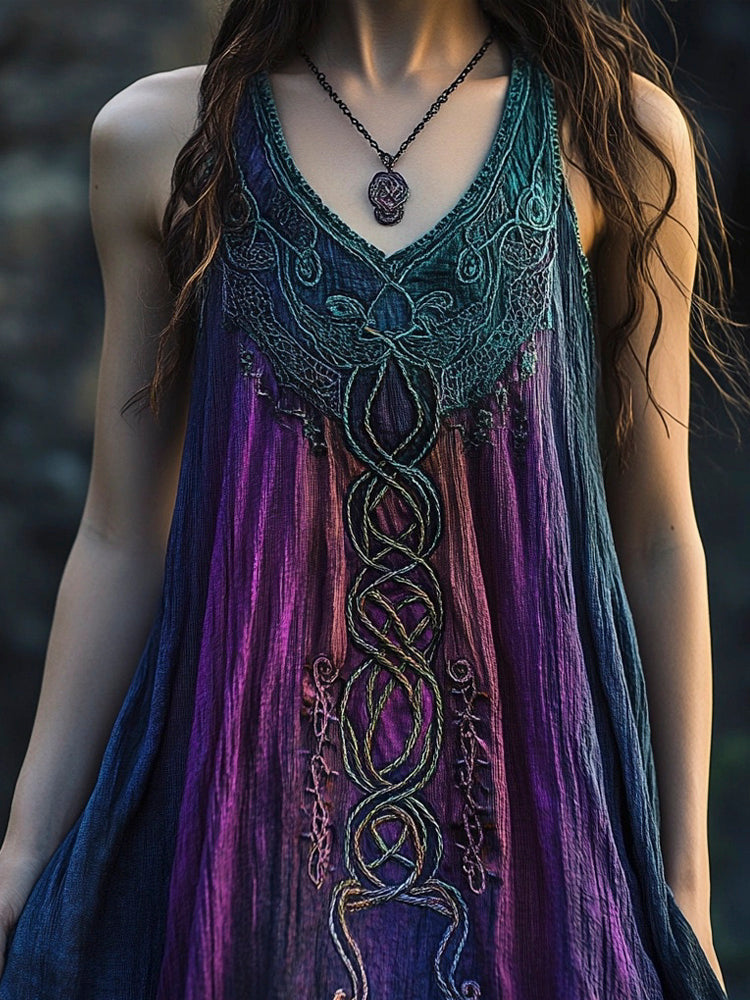 Vintage Celtic Mythology Gradient Lace Linen Tank Dress artswardrobe