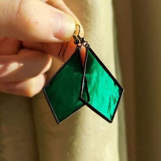 Green Geometric Glass Earrings