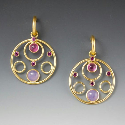 Golden Rounded Colorful Crystals Earrings