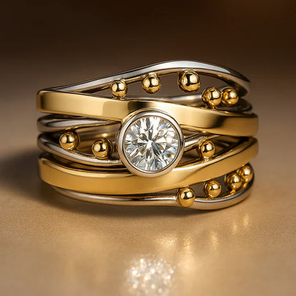Vintage Gold Inlaid Zirconia Ring