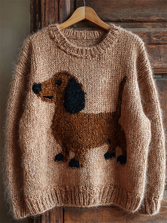 Lovely Dachshund Knit Cozy Fuzzy Sweater elevenforest