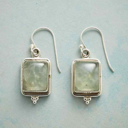 Green Natural Stone Silver Earrings