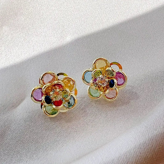 Colorful And Elegant Crystal Flower Earrings