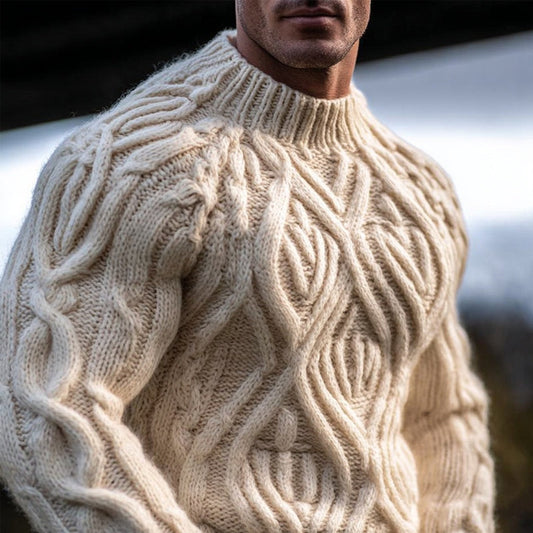 Men's Viking Celtic Jacquard Chunky Turtleneck Sweater artswardrobe