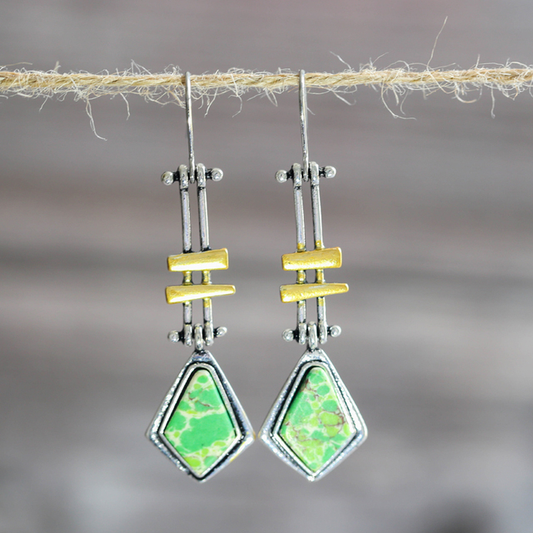Green Stone Earrings in Silver