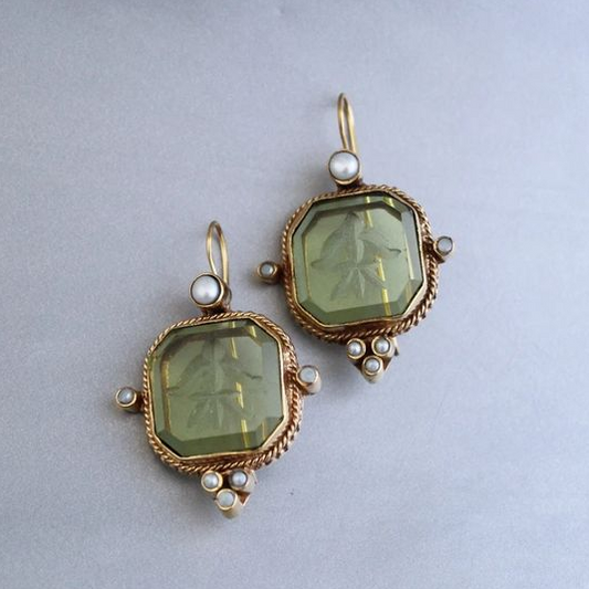 Green & Pearl Earrings