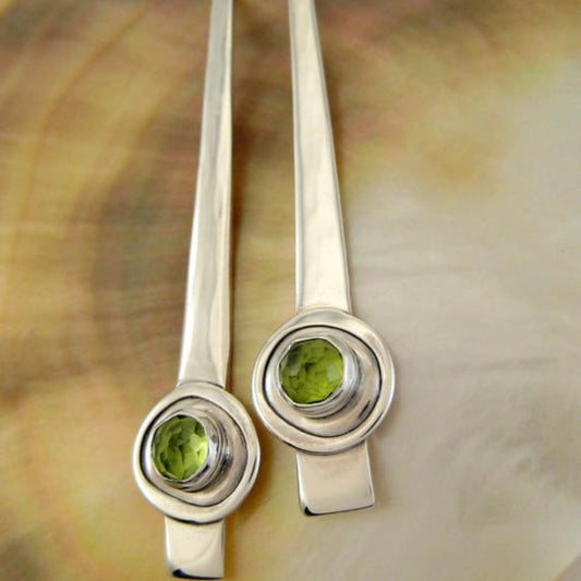 Green Inlaid Crystal Silver Earrings