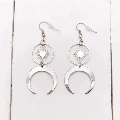 Stainless Steel Half Moon Crescent Earrings And Solar Talisman