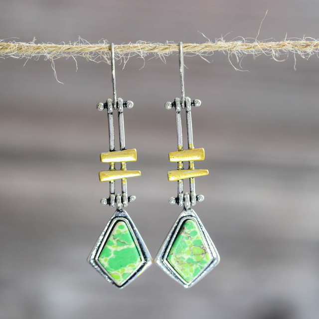 Vintage Green Stone Earrings In Silver