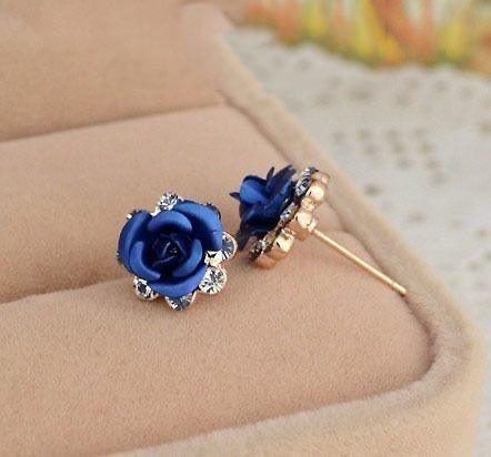 Blue Rose Stud Earrings