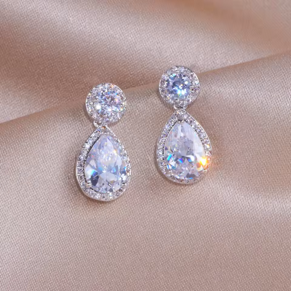 Vintage Bright Drop Silver Earrings