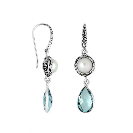 Vintage Blue Drop Pearl Silver Earring