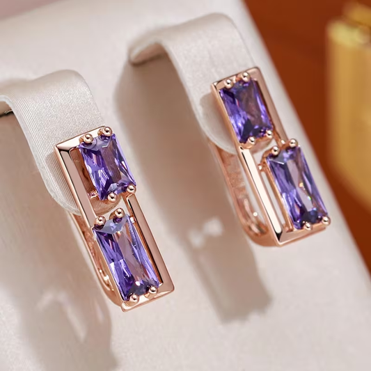 Elegant Purple Crystals Earrings