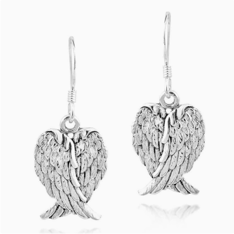 Pearl Silver Feather Earrings