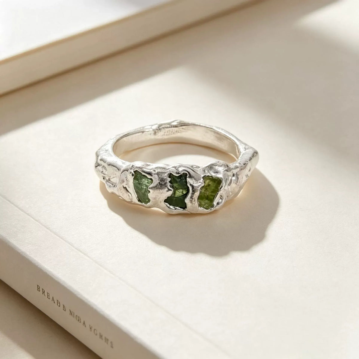 Vintage Green Golden Forged Ring