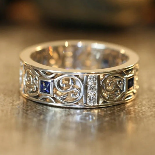 Hollow Blue Crystalline Silver Ring