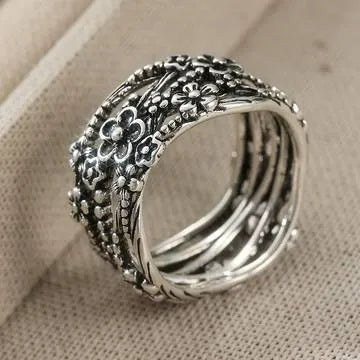 Vintage Silver Flower Layered Ring