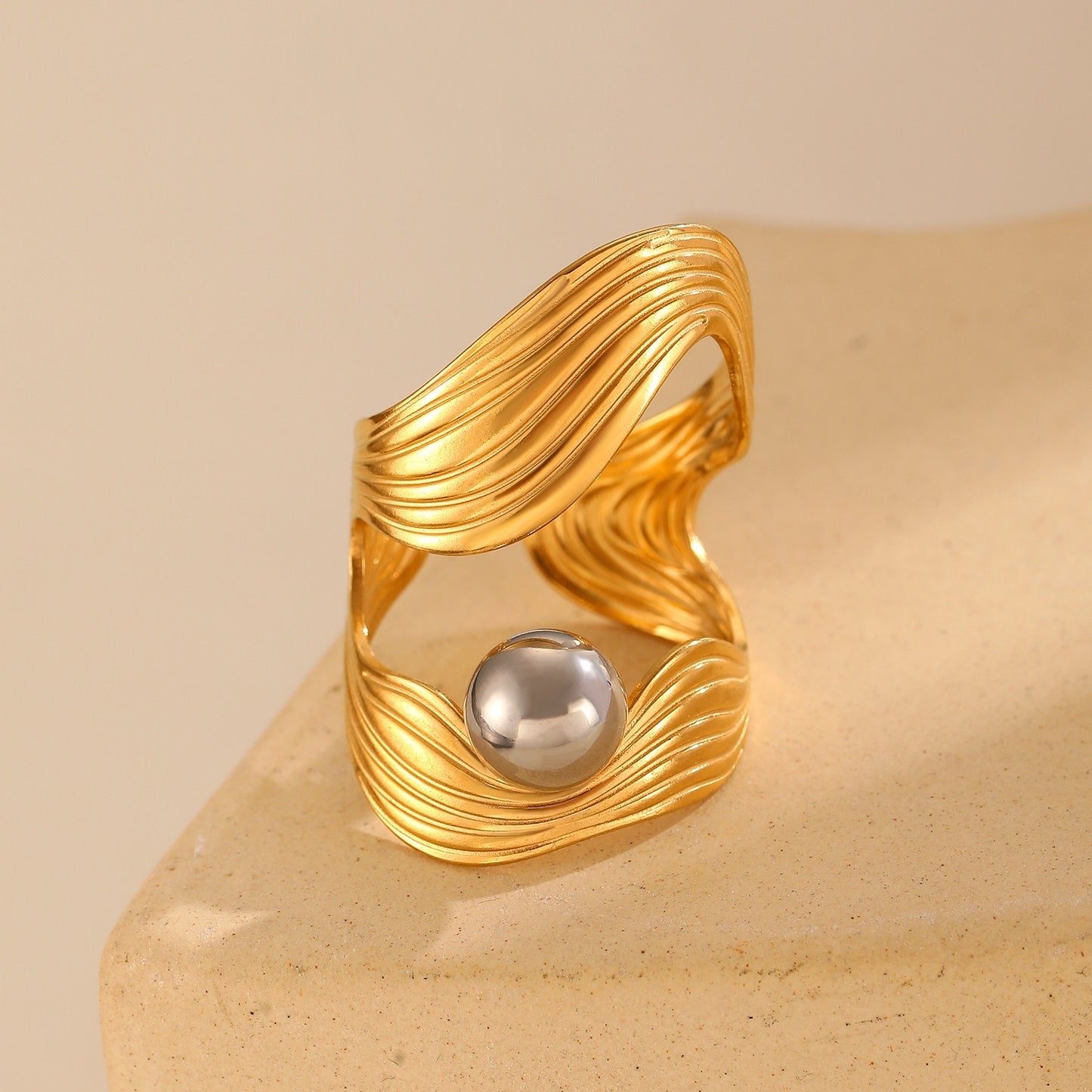 Brushed Gold Solitaire Ring