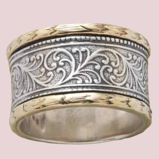 Vintage Gold Beads Silver Flower Ring