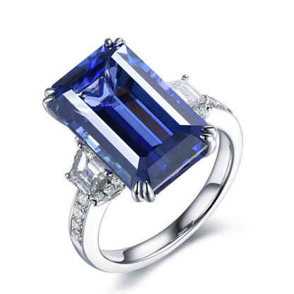 Vintage Blue Cubic Glass Silver Ring