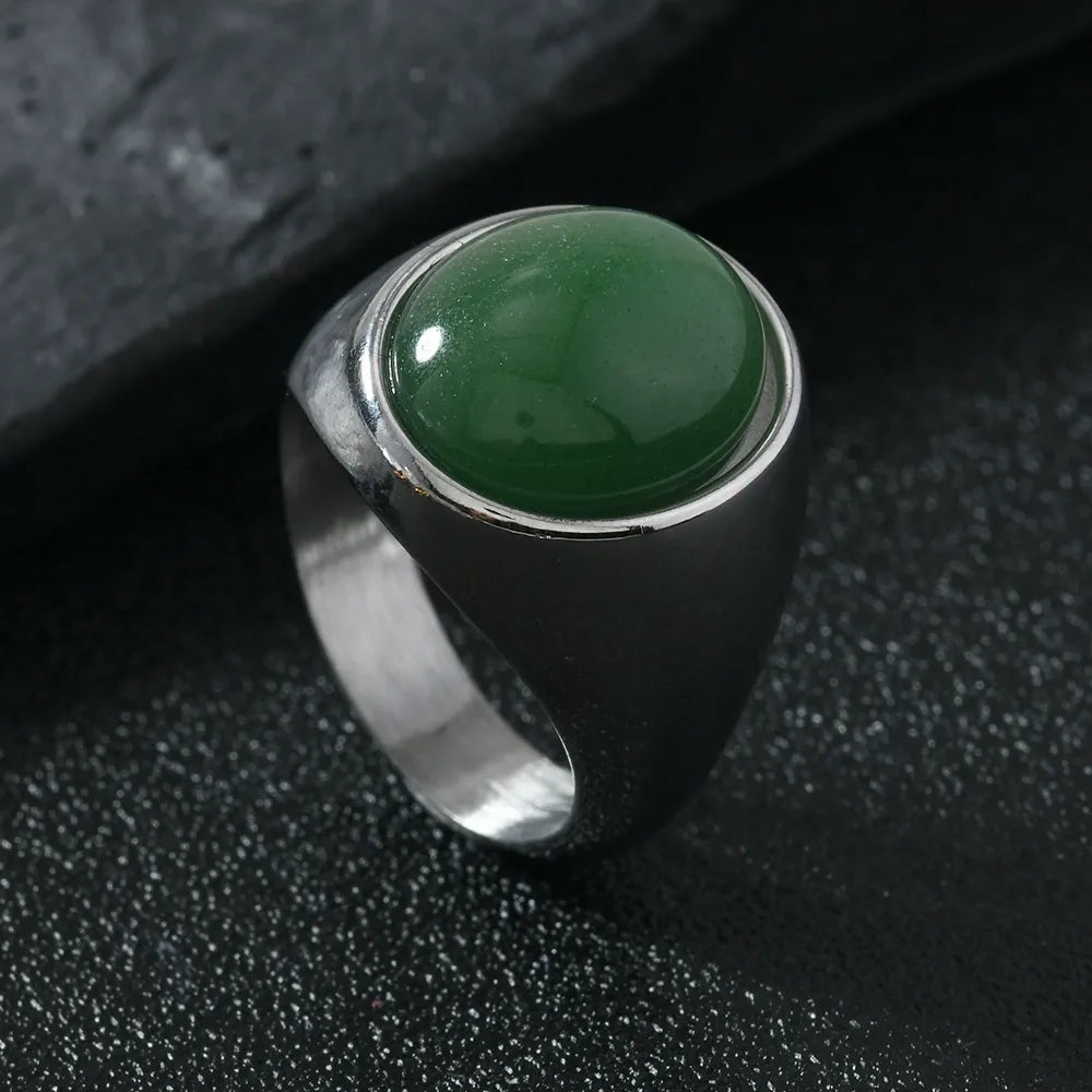 Green Olive Round Glass Static Ring