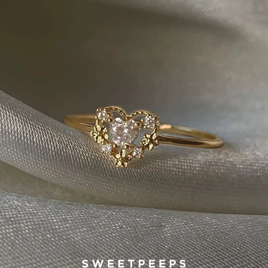 Heart Crystal Gold Ring