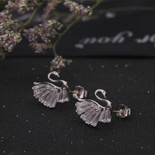 Crystal Swan Stud Earrings