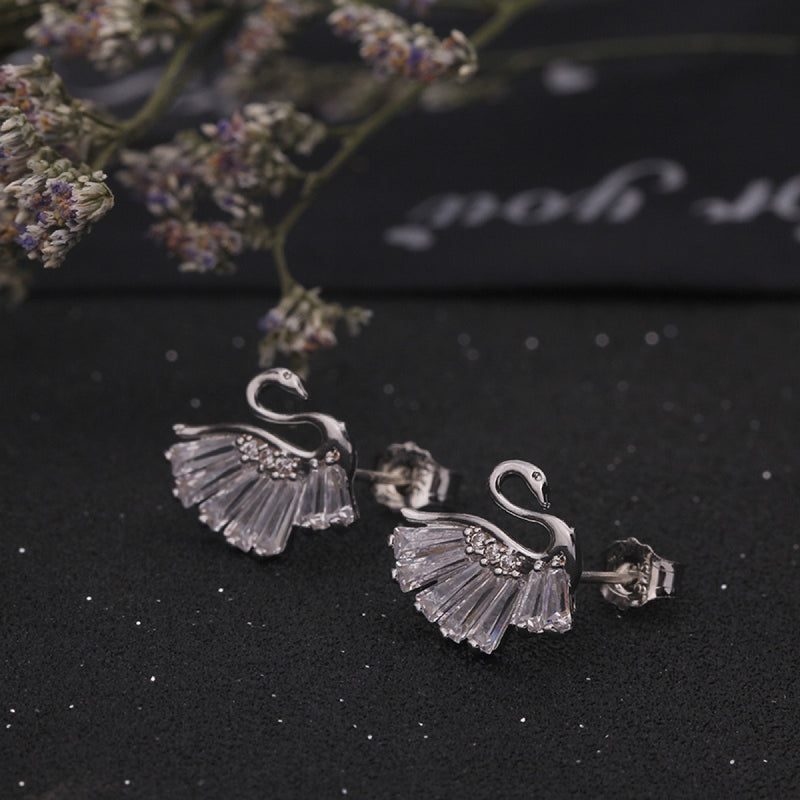 Crystal Swan Stud Earrings