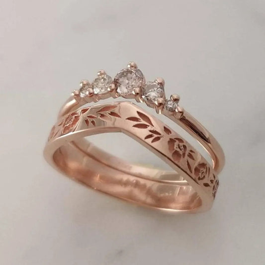 Exquisite Pink Blossom Ring Set