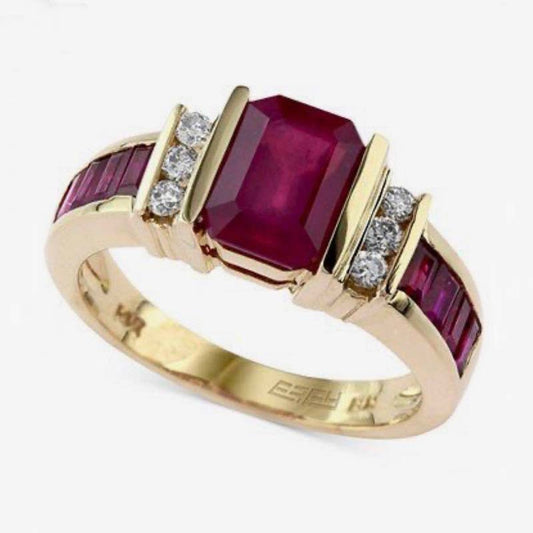 Vintage Cubic Garnet Crystal Gold Ring