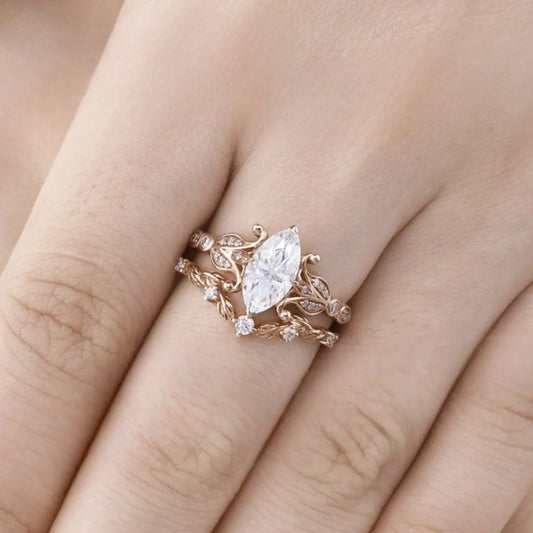 Elegant Pink Crown Drop Crystal Ring Set