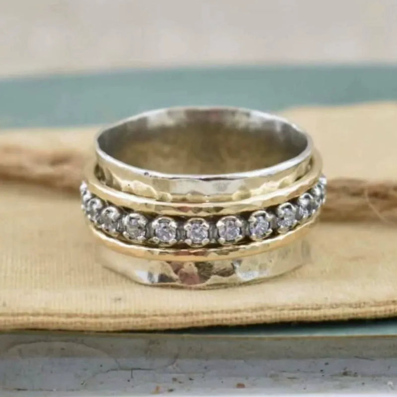 Vintage Gold Plated & Zirconia Thick Ring