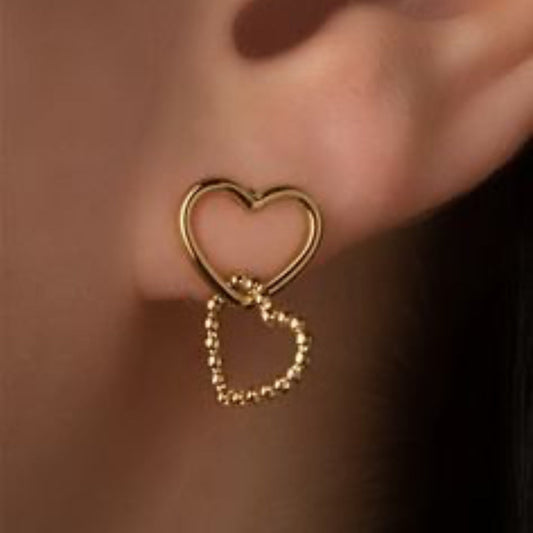 Double Heart Drop Earrings